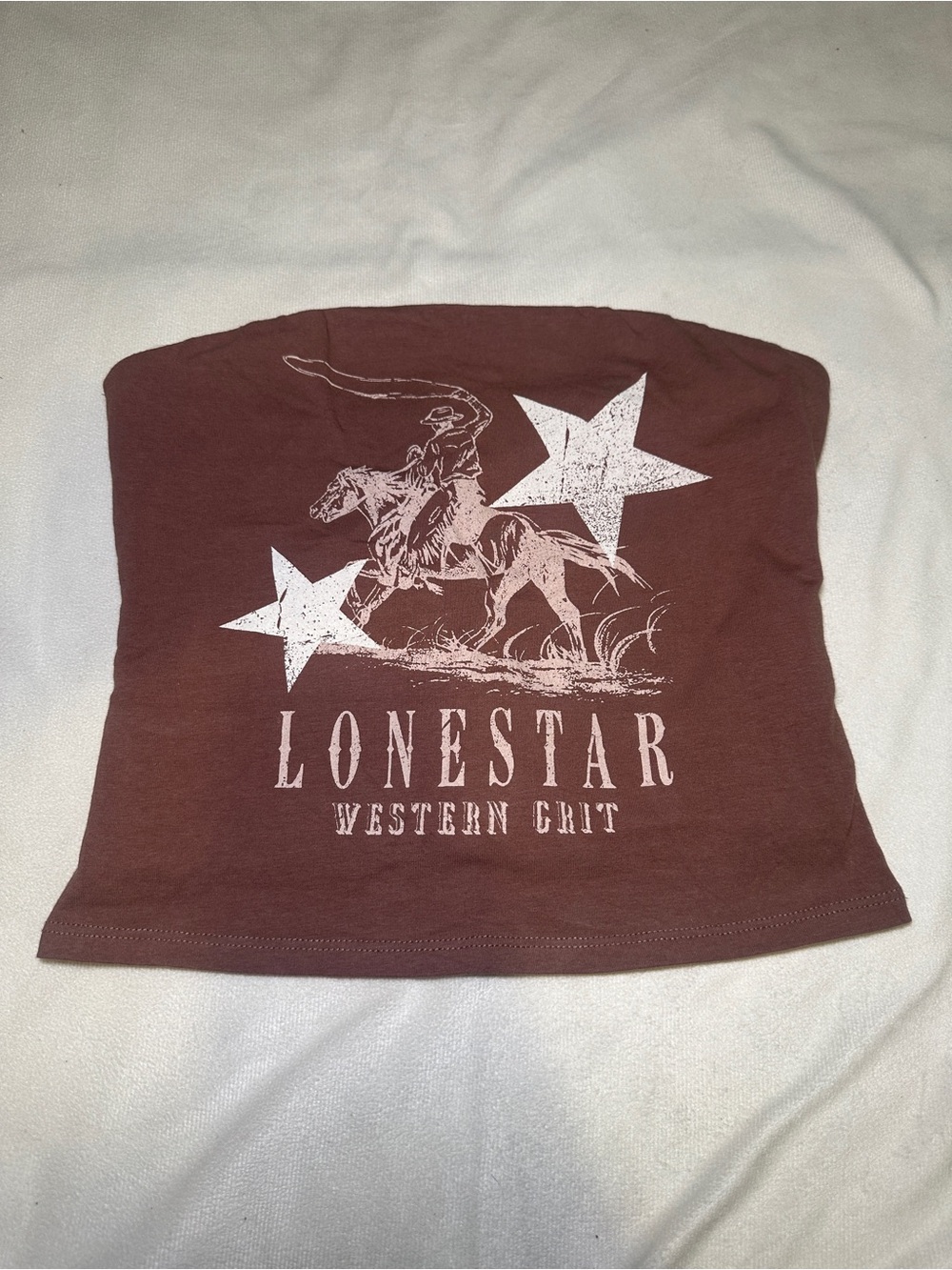 Originality Lonestar Western Grit Strapless Graphic Tube Top Size Small Brown